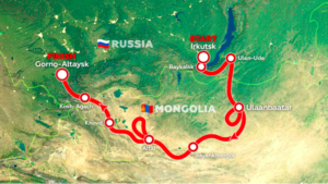 Silk way rally distance to be covered by the marathon rally competitors will be approximately 5,000 kilometers, traversing the shores of Lake Baikal, cross the border between Russia and Mongolia, go through the Gobi Desert, and then overcome the passes of the Altai Mountains