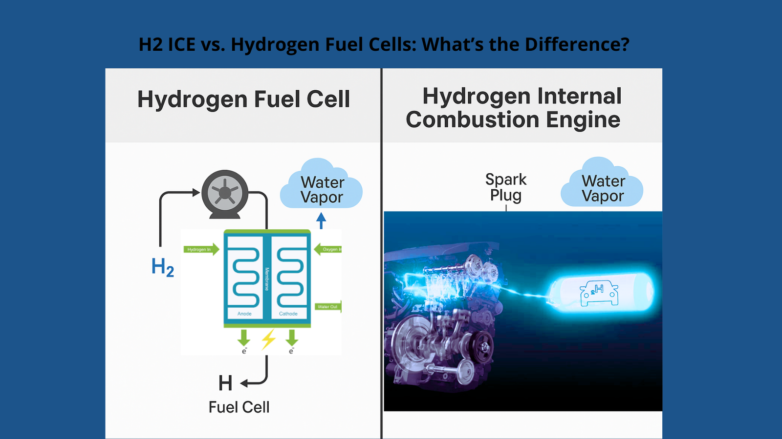H2 ICE vs. Hydrogen Fuel Cells: What’s the Difference? H2 ICE vs. Hydrogen Fuel Cells: What’s the Difference?